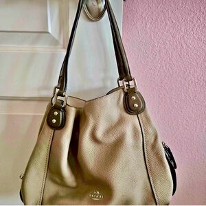 Coach Beige and Brown Leather Shoulder Bag